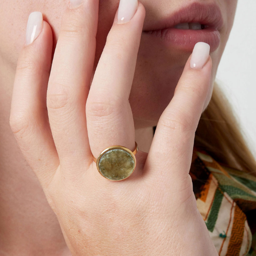 Ring Basic Ronde Steen Beige Groen Multi