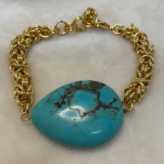 Chunky vergulde armband turquoise