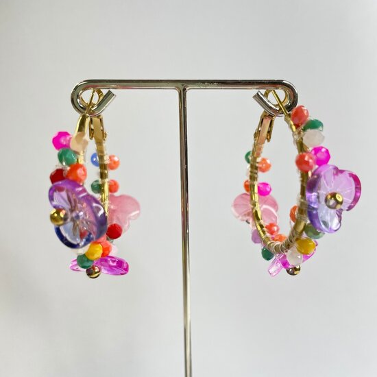 Hoops Flowers Pink - Goud Stainless Steel