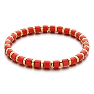 Emaille kralen armband - Goud Rood